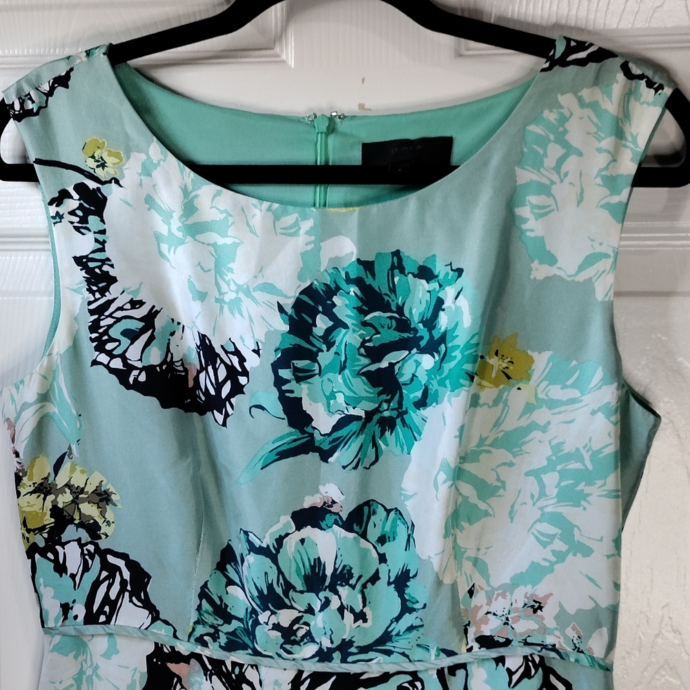 J. Crew teal floral 100% silk dress women's size 6 - Picture 2 of 8
